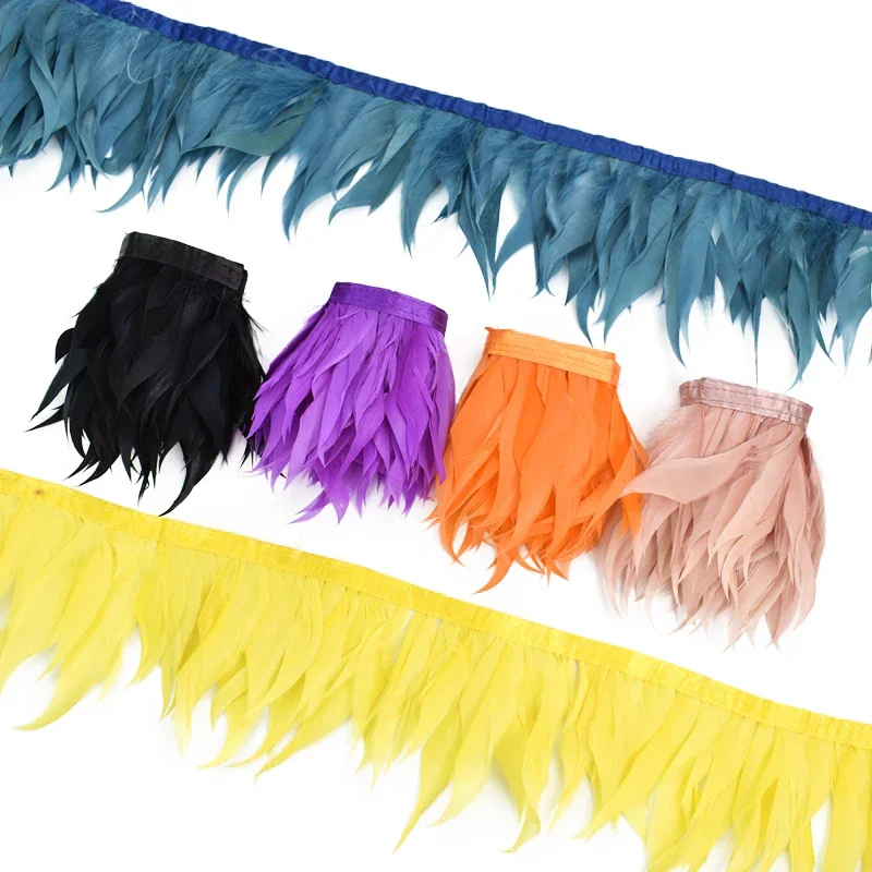 

Colored Shred Goose Feathers on Tape Tassel Fringe Trim Ribbon Geese White Turkey Pheasant Crafts Decor for Clothes Decoration