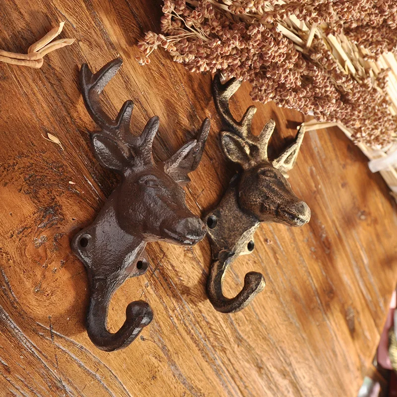 Rustic Cast Iron Reindeer Head Door Knocking Pull Heavy Metal for Home Garden Entrance Gate Decoration Countryside Handmade