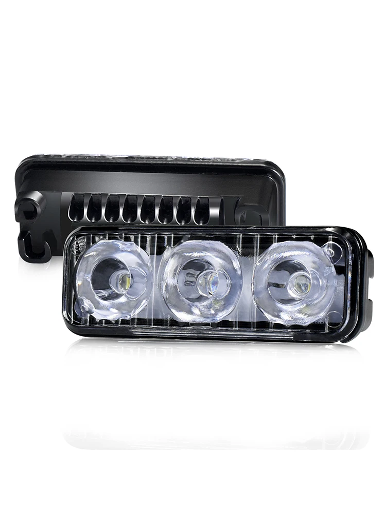 Super mocne jasne światła LED DRL do jazdy dziennej Przednie światło przeciwmgielne Białe 3 diody LED Aluminiowa lampa nadwozia 12V do przednich świateł DRL samochodu — 2