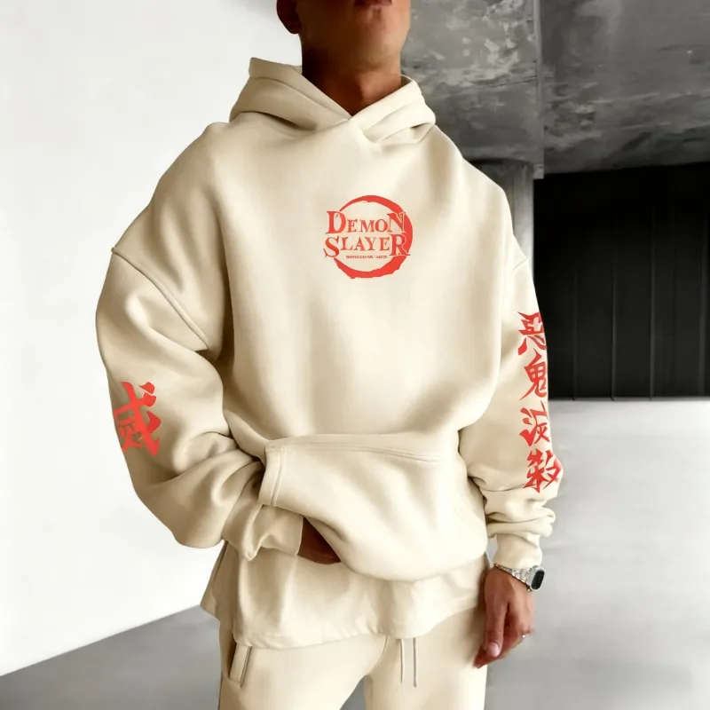 Novo outono inverno hoodies masculino anime japonês demon slayer gráficos roupas oversized 100% algodão topos harajuku y2k streetwear