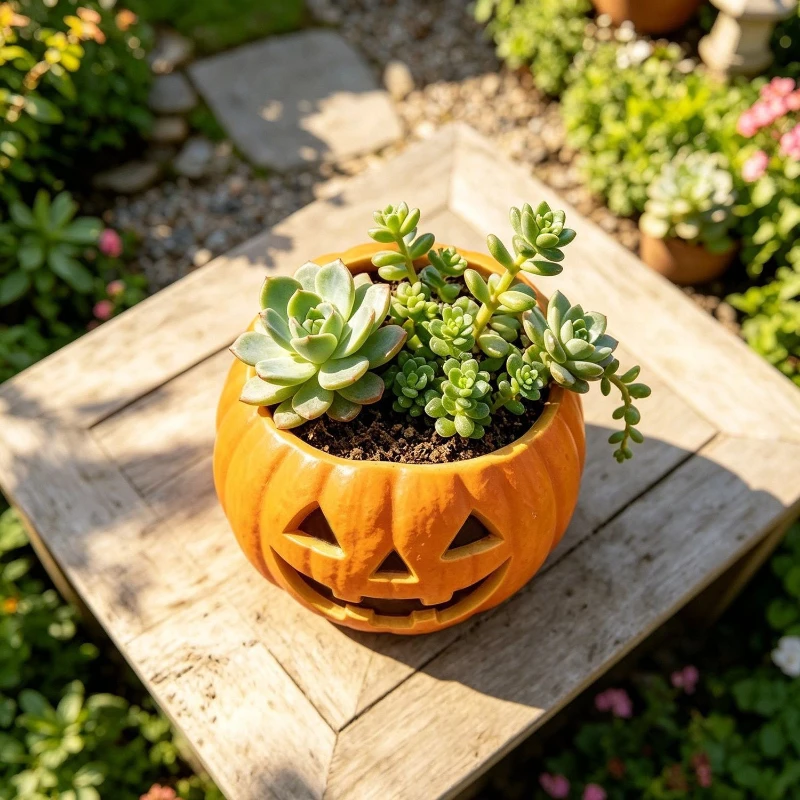 Halloween Pumpkin Resin Flower Pot Garden Decor, Pumpkin Planter Sculpture for Outdoor Balcony Courtyard, Autumn Yard Ornament