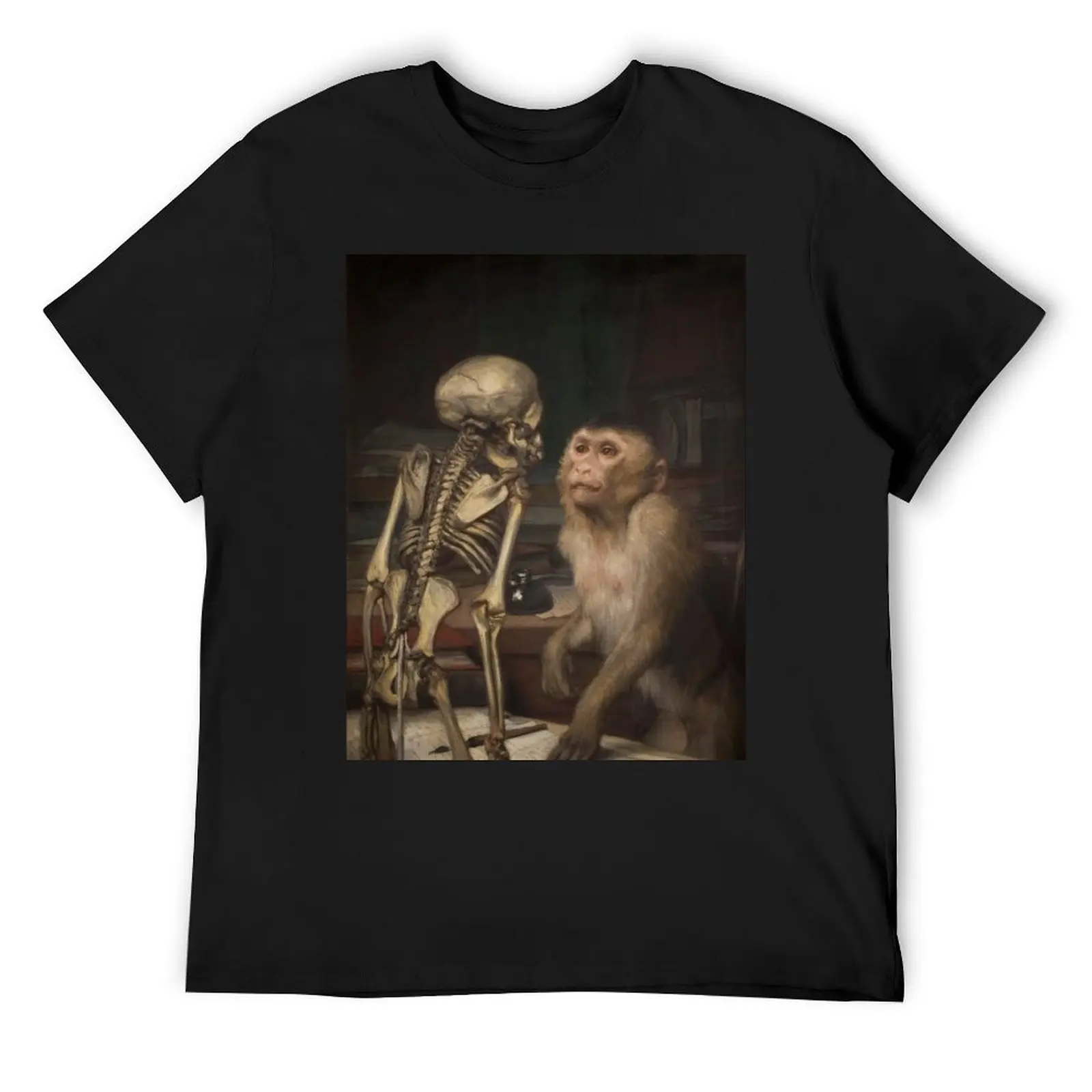 Monkey Before Skeleton - Gabriel von Max - 1900 T-Shirt summer top for a boy anime t shirts mens workout shirts