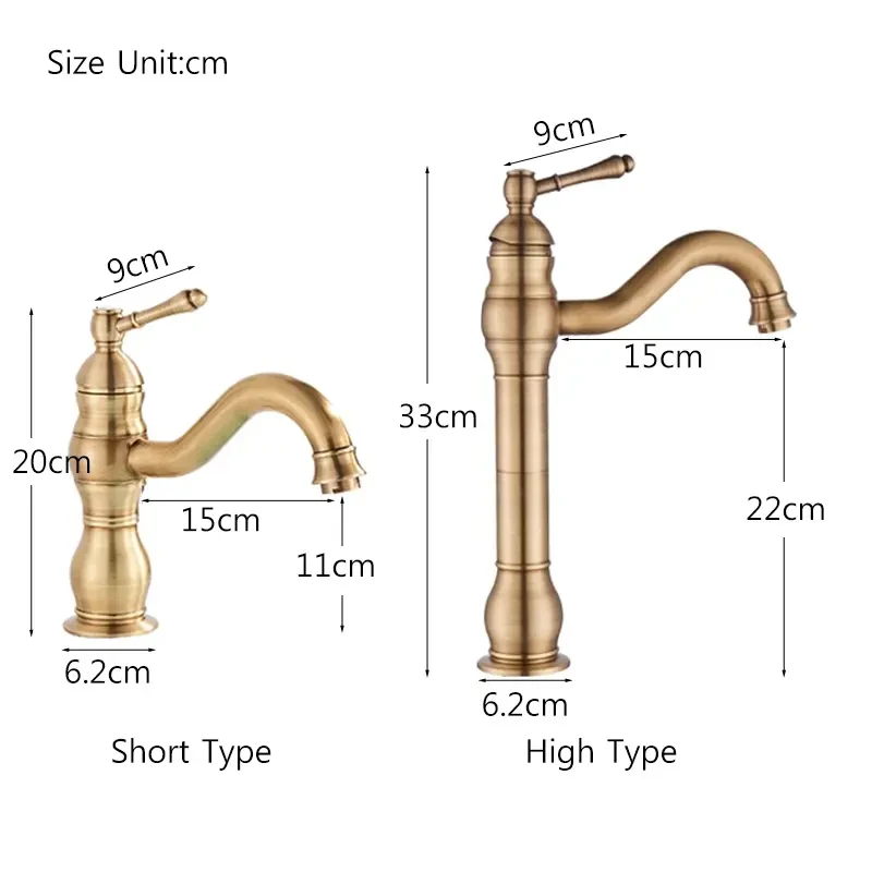 Antyczna mosiężna bateria umywalkowa, mosiężna bateria nablatowa, białe baterie mieszające, krótkie/wysokie baterie mieszające ciepła i zimna woda.