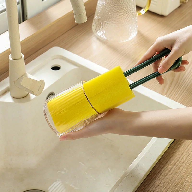 U-shaped Extended Handle Double-Sided Soft Sponge Brush Washing Cup Brush Milk Bottles Water Cup Teapot Kitchen Cleaning Tools