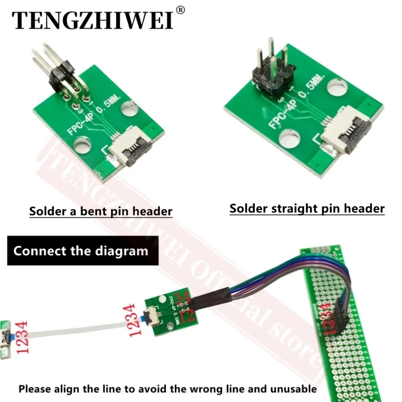 5PCS FFC/FPC adapter board 0.5MM-4P to 2.54MM welded 0.5MM-4P flip-top connector Welded straight and bent pin headers