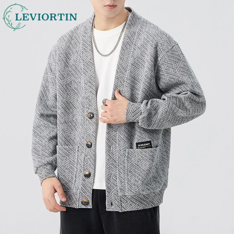 

2025 Autumn New Japanese Retro Knitted Shirt Men's Fashion Versatile Simple Pocket Design Loose Casual Cardigan Coat Trendy