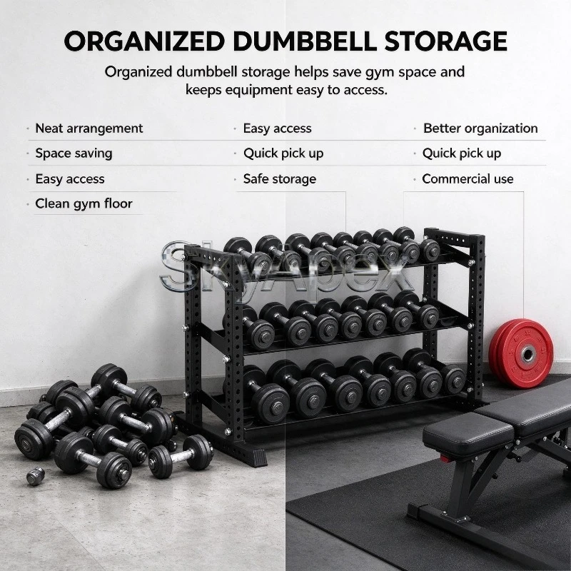 New Fitness Equipment Commercial Metal Three Layer 15 Pair Dumbbell Storage Rack Suitable For Gym Strength Training Durable
