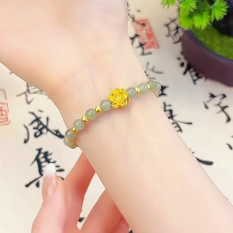 

Simplicity Temperament Light Luxury Versatile Intellectual Sphere Beads Generous Jade Lotus Flower Women's Jewelry Bracelet