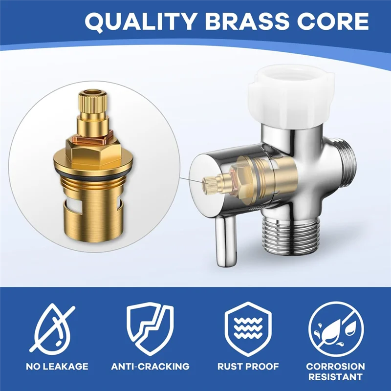محول A74E-T مع صمام إغلاق، صمام T معدني لـ Bidet- موصل تي في مرفق أحجام 7/8 بوصة × 7/8 بوصة × 1/2 بوصة أو 3/8 بوصة #5
