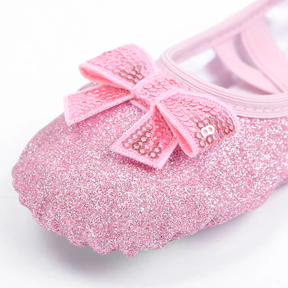 2 paia di scarpe da balletto con suola divisa e glitterate, scarpe da balletto morbide e traspiranti per ragazze, bambini/bambini con fiocco