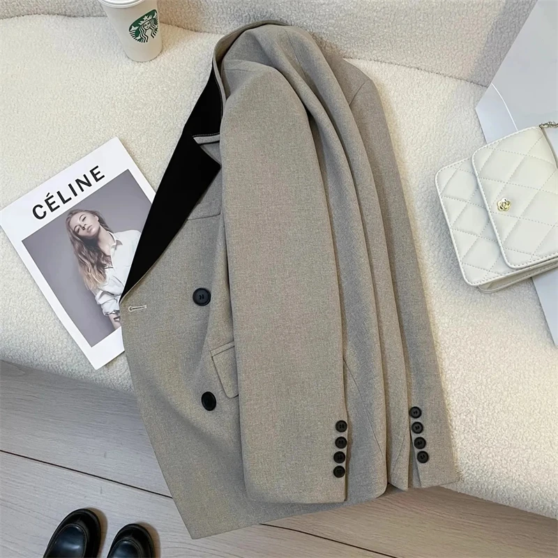 New Women's Blazer Coat Spring Autumn Retro Style Splicing Ladies Suit Loose Korean Version Versatile Female Blazer Outerwear