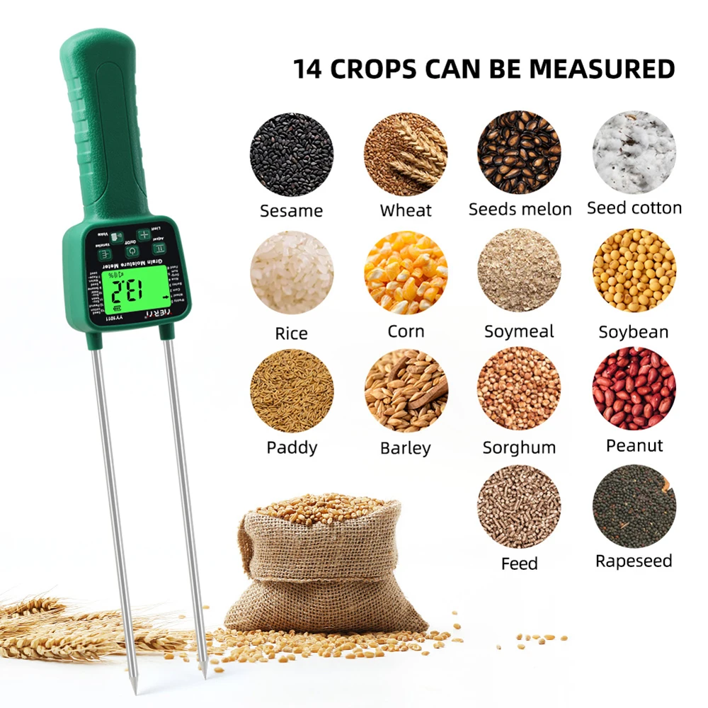 YY-1011 Digital Grain Moisture Content Tester 14 Grains Moisture Meter for Wheat Corn Barley Feed Soybean Peanut Seed Cotton