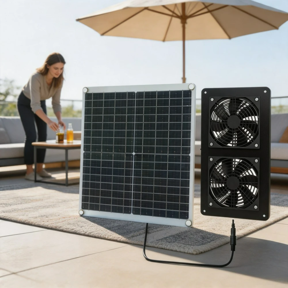 20W 30W Monocrystalline Solar Panel IP65 Waterproof Dual Vent Exhaust Fan Outdoor RV Trailer Greenhouse Chicken Coop Pet House