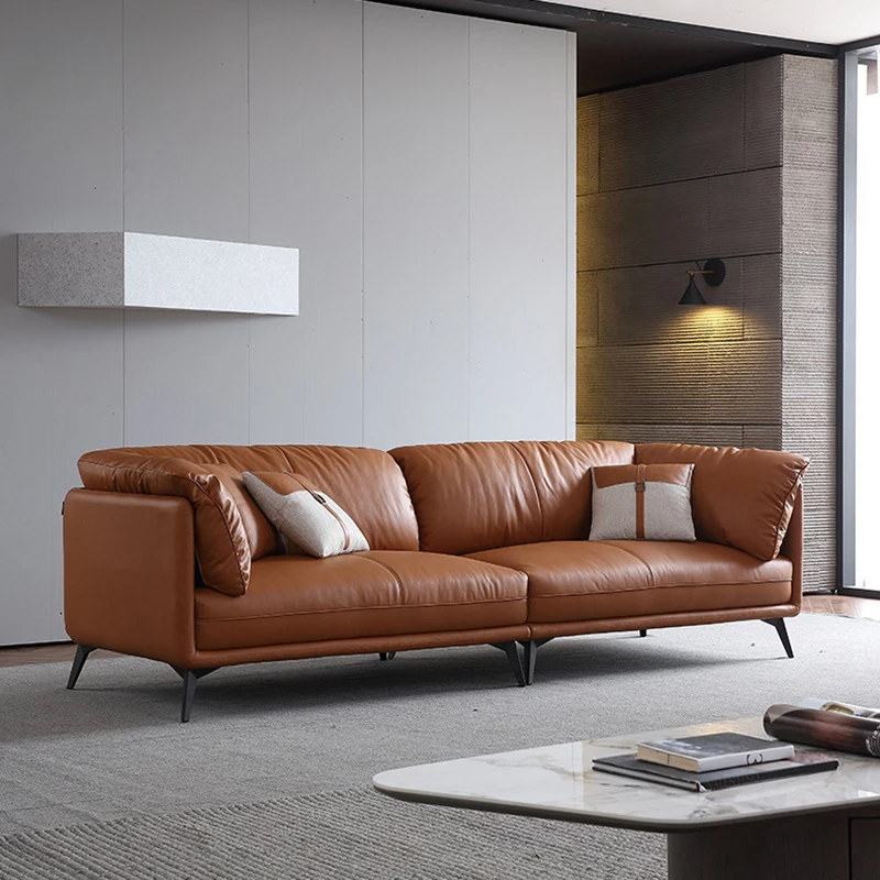 

Italian minimalist and luxurious cowhide sofa, modern living room combination, U-shaped backrest, home down leather