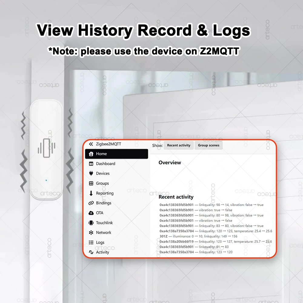 ZigBee 스마트 진동 센서 실시간 진동 모니터 센서 보안 보호 Zigbee2MQTT 홈 어시스턴트와 호환 가능 썸네일 5