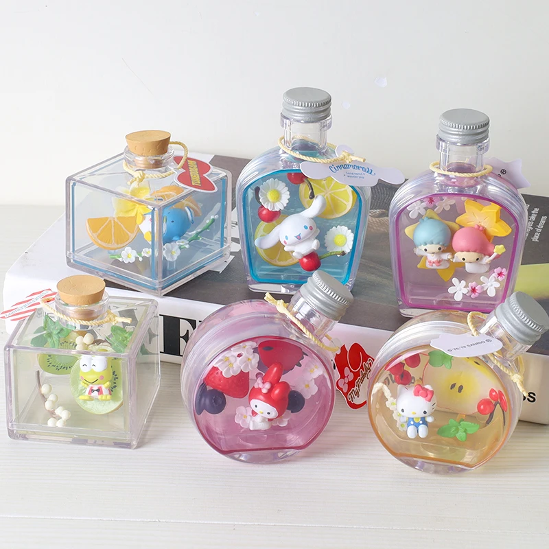 

Sanrio Hello Kitty Twin Stars Cinnamoroll Melody Keroppi в бутылке Фруктовая кукла Аниме Фигурка Слепая коробка Игрушки Орнамент Подарки для детей