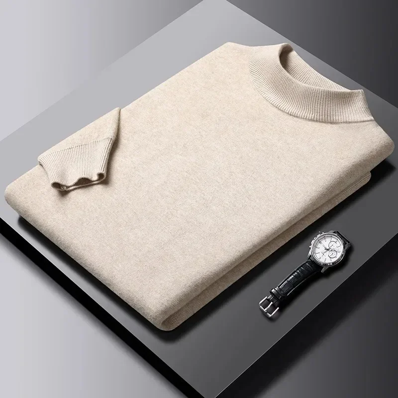 Men's Solid Color Half Turtleneck Pullover Sweaters Long Sleeve Solid Color Streetwear Autumn Breathable Knitted Sweater Men