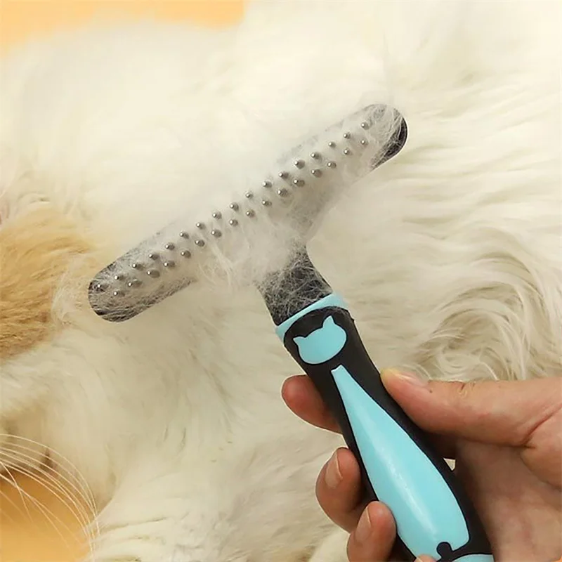 Pet Dog Cat toelettatura professionale capelli lunghi rastrello di pelliccia spazzola antistatica pettine strumento sottogola rastrello pettine