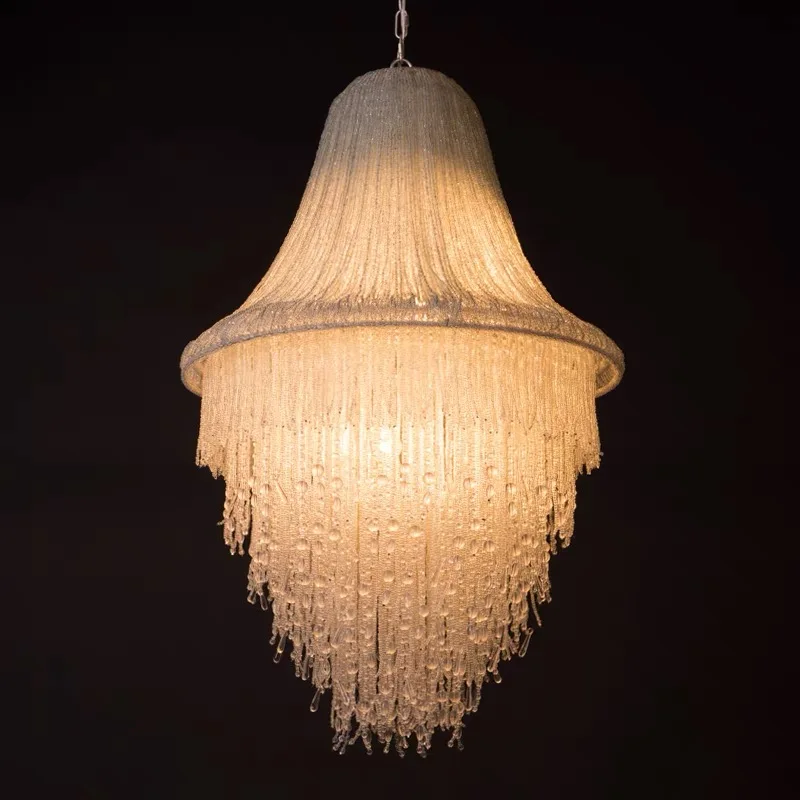 

Large Tassel Crystal Chandelier Crystal Chandelier For Foyer Living Room Decorative Lamp Flashing Colorful Light Beaded Ceiling