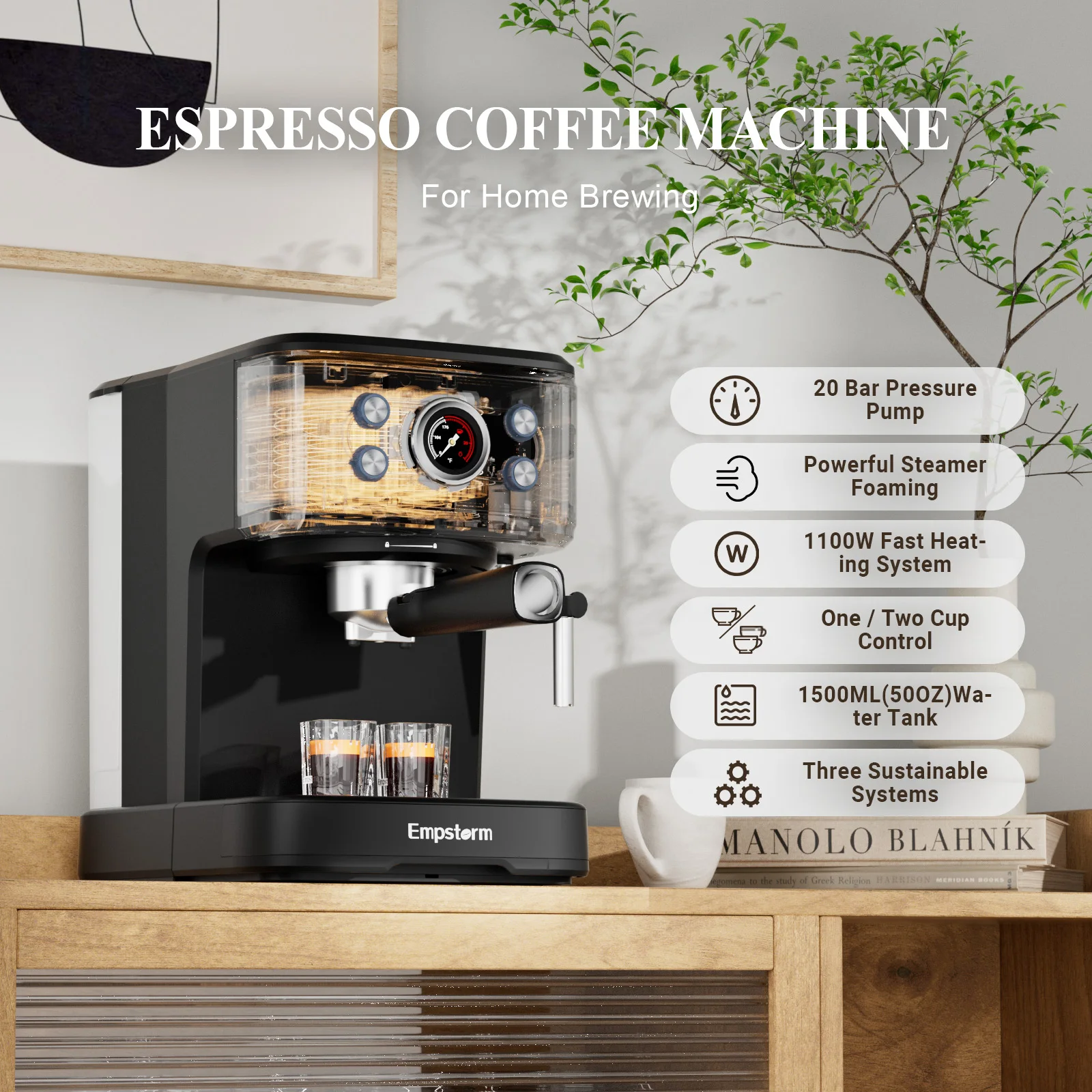 Professional Semi Automatic Electric Coffee Maker Espresso Machine with 20Bar Pump Milk Frother Household Hotel RV Use