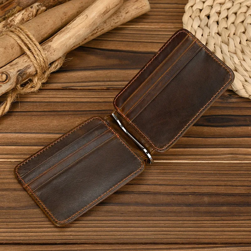 Men's dollar clip real leather vintage card clip ultra-light men's wallet multi-slot card clip