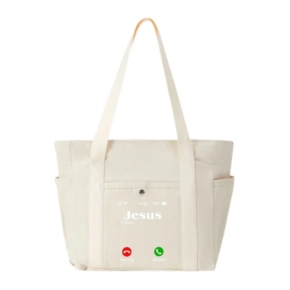 

Jesus Calling Phone Screen Graphic Canvas Shoulder Bag Female Simple Campus Shopping Bag