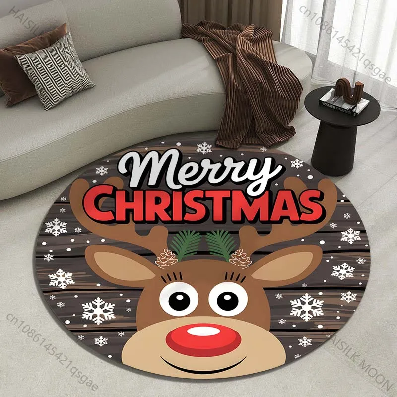 Festive reindeer with Merry Christmas design Printed round carpet living room sofa table large pet mat soft round carpet