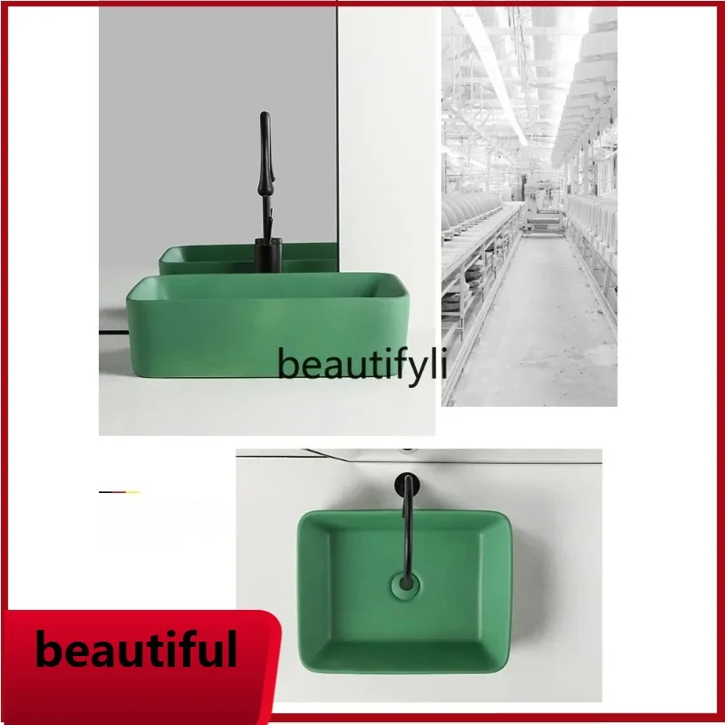 

f156 Rectangular platform basin green ceramic wash balcony bathroom basin small hand pool