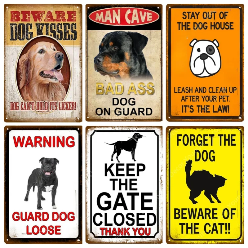 Warning Danger Metal Signs, Vintage Wall Plaque, Dog, Cat Poster, Pub, Bar, House Painting, Man Cave Decor