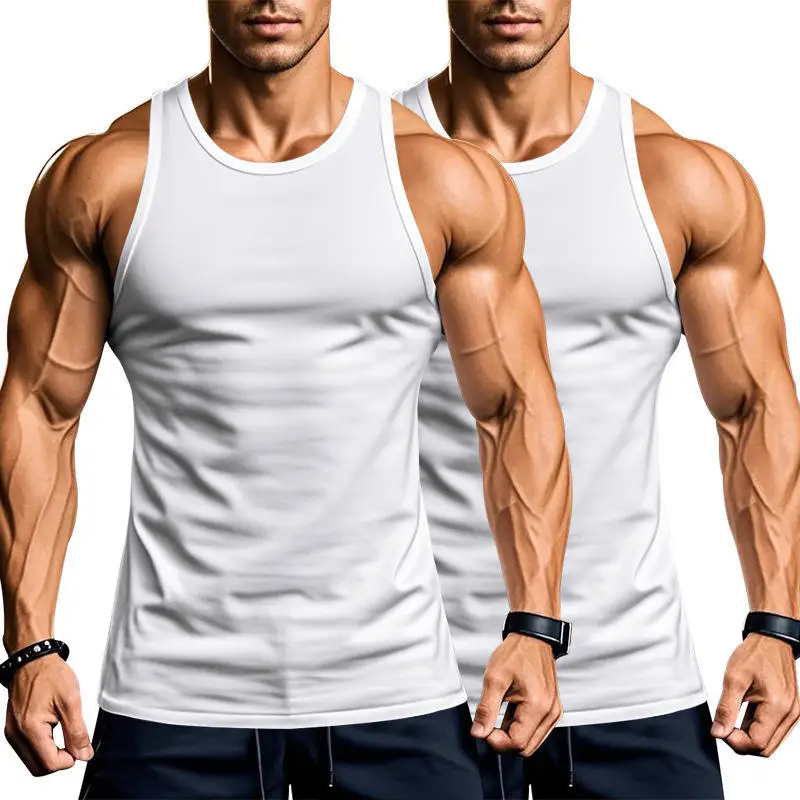 

Men's Fitness Gym Training Elastic Quick Dry Work Vest Two Piece Set Iron Free Processing Sports Inner Wear Thin Model Summer