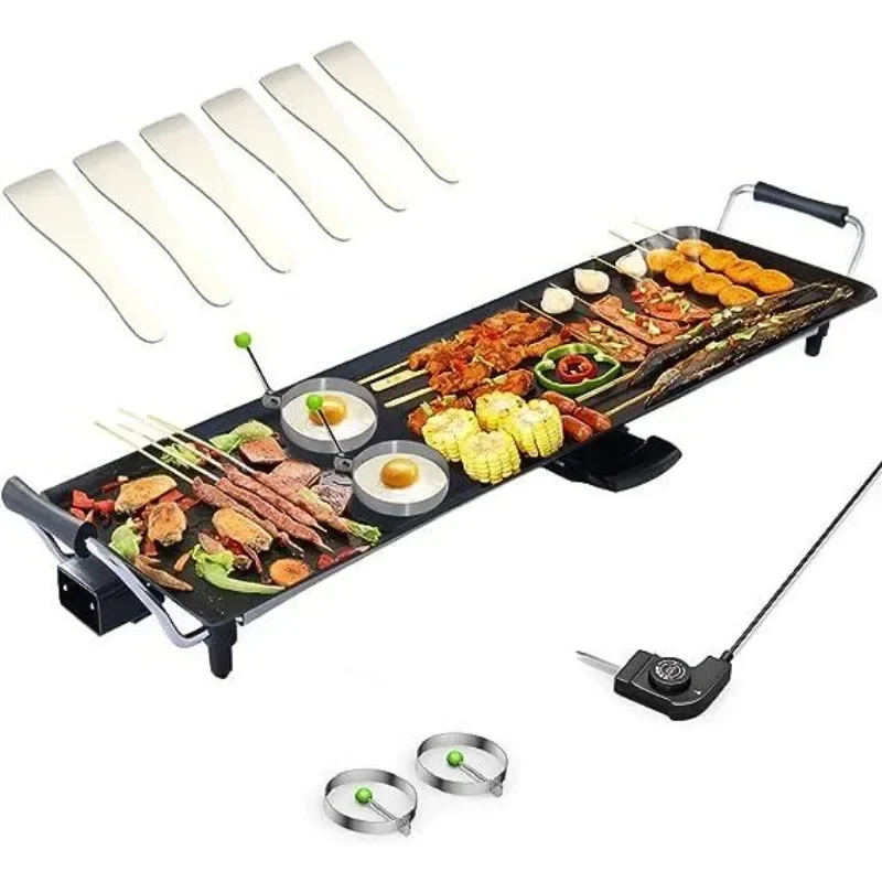 【Costway】 36 inch Electric Griddle Teppanyaki Grill, BBQ Smokeless Grills, 2000W Barbecue Griddles Table Top with Nonstick