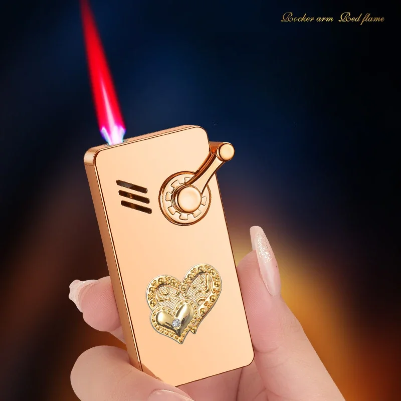 Rocker Ignition Windproof Inflatable Lighter, Red Flame, Metal, Three-dimensional Relief Cigarette Lighter