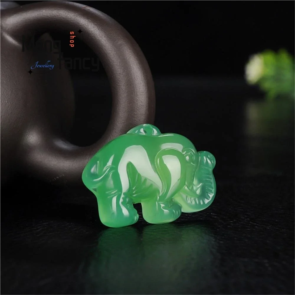 

Ice Colorful Agate Chalcedony Lucky Elephant Pendant Natural Fashion Decorations Engraver Fine Jewelry Amulet Women Men Necklace