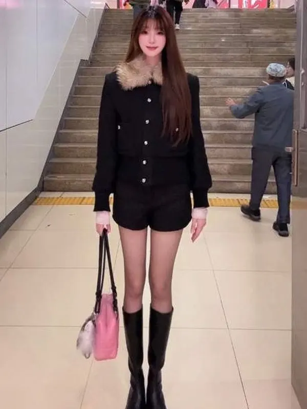 

Korean Sle ort Bla Waist-Cinching Jaet Slimming Top Unique Beautiful Spring Faion for Small Figures Gentle Wind