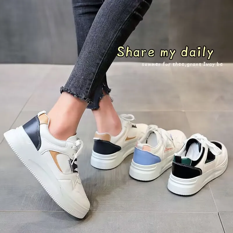 Platform Sports Shoes Flat Female Sneakers Women Tennis Spring Casual Vulcanize Black Fashion Harajuku Thick-sole Sneakers Tarf