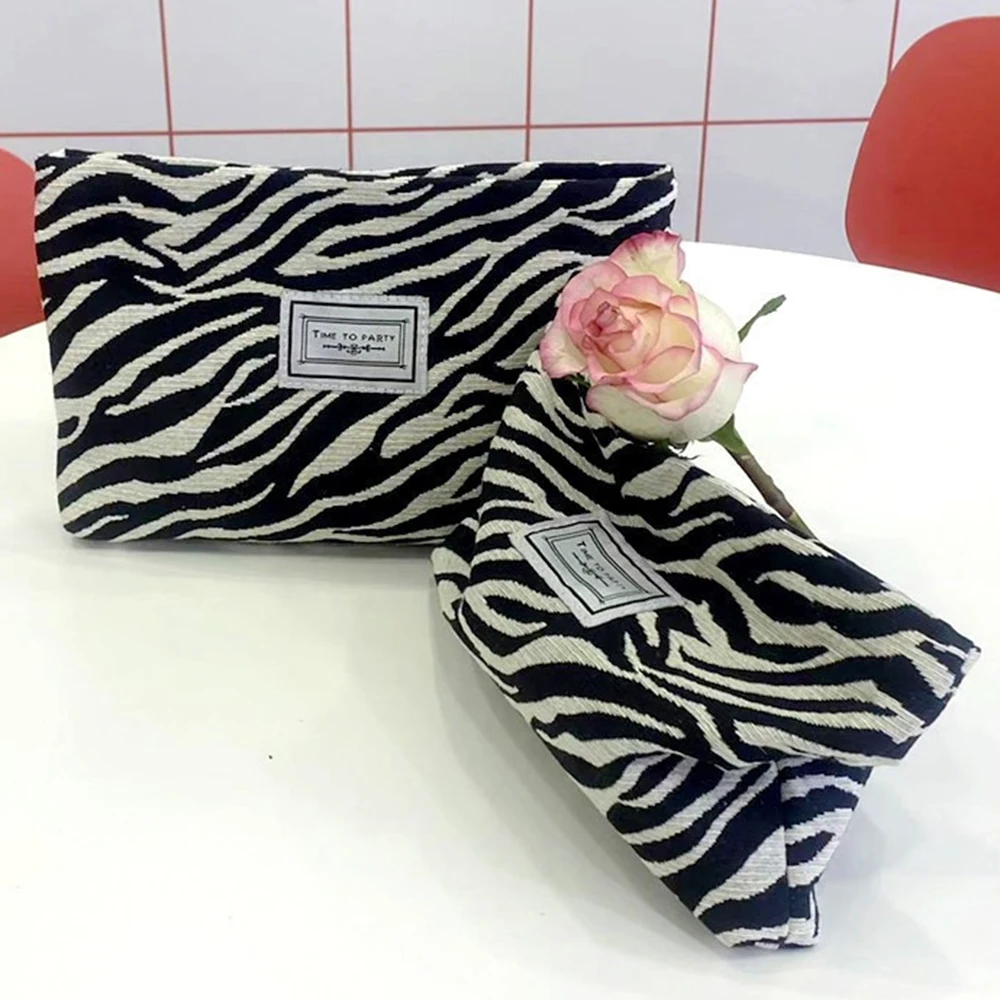 Zufällige Organizer-Tasche mit Zebra-Print, Make-up-Tasche, Kulturbeutel, Damenhandtasche, Clutch-Tasche, praktische Aufbewahrungstasche mit großem Fassungsvermögen – Detail 8