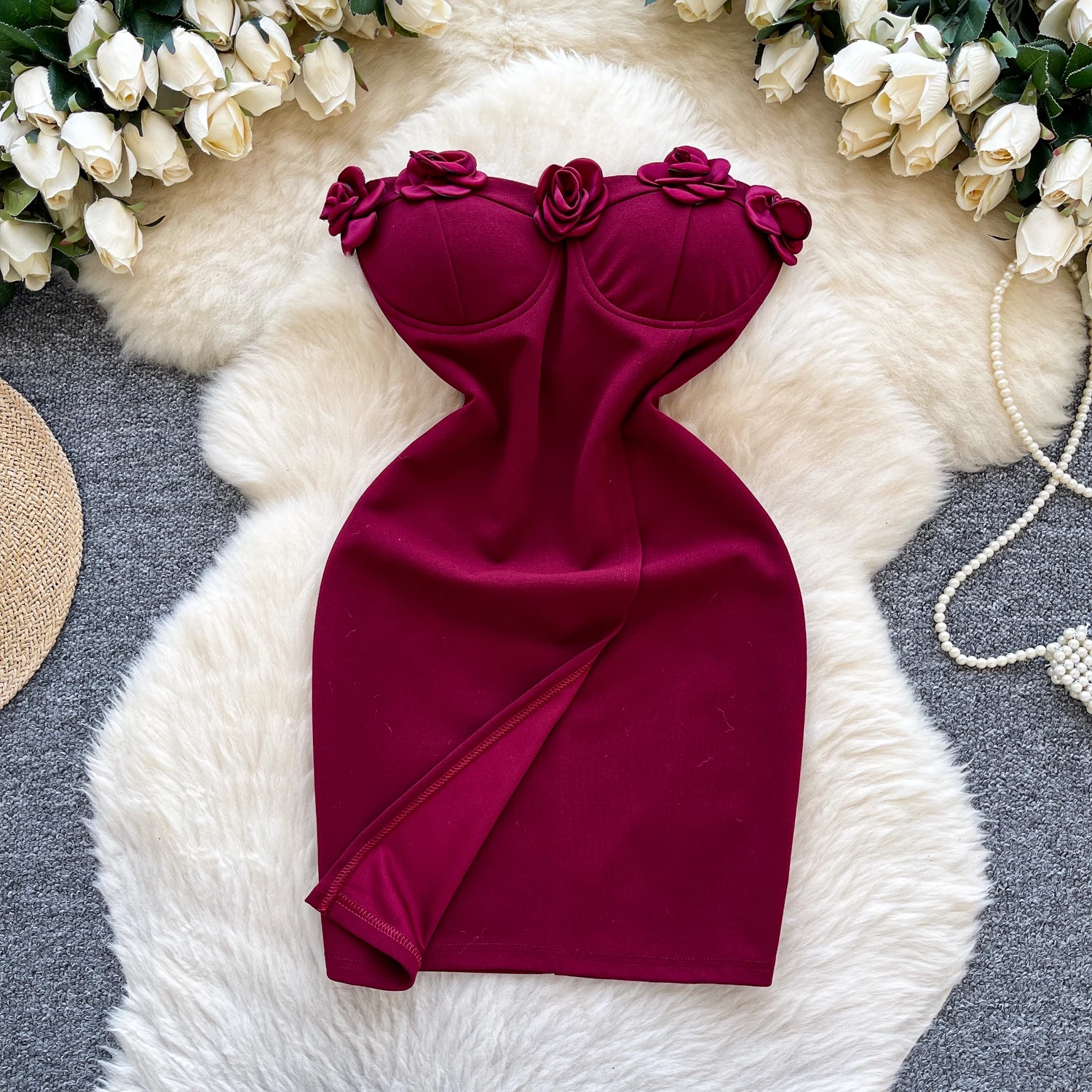 Chic vintage tridimensionale diviso sottile elegante fata moda coreana abito donna abbigliamento mini abito