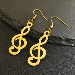 Simple Punk Music Note Stainless Steel Earrings For Women Gold Color Charms Hip Hop Music Party Gift Jewelry E1132S06