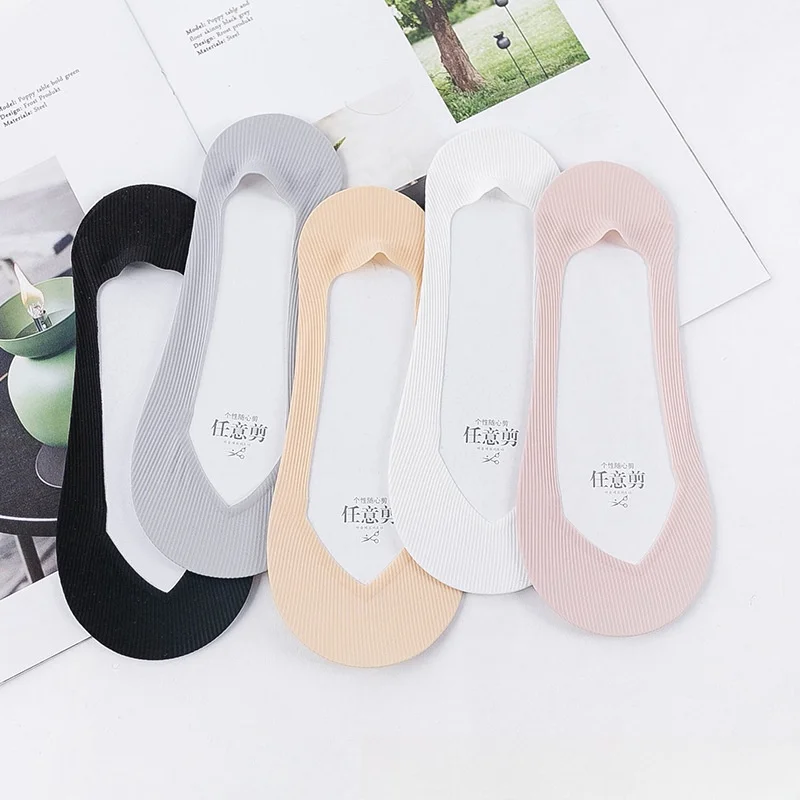 5 Pairs Summer Ice Silk Boat Socks Women Silicone Invisible Antiskid  Breathable Easy Match Ankle Low Short Socks Ladies Casual