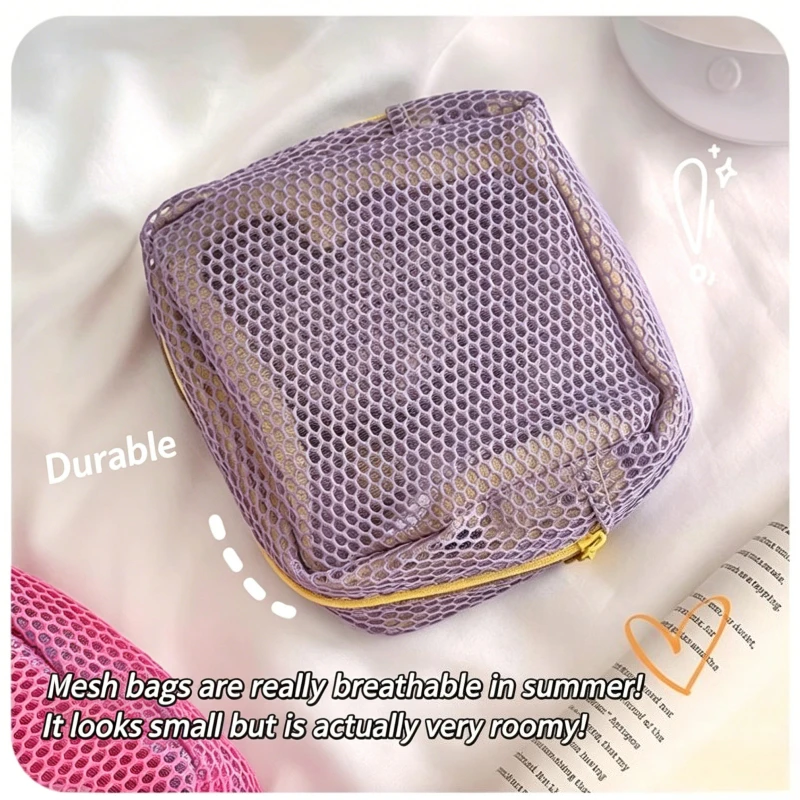 2026 Mini Coin Purse Portable Mesh Makeup Bag Dopamine Mesh Cloth Money Lipstick Eyeshadow Storage Bag for Travelling Shoping view 4