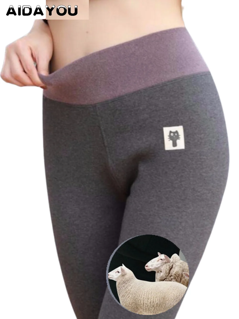 Cashmere Leggings Women High Waist Warm Autumn Winter High Waist Cat Patchwork Thick Stretchy Mujer Legging Slim ouc656
