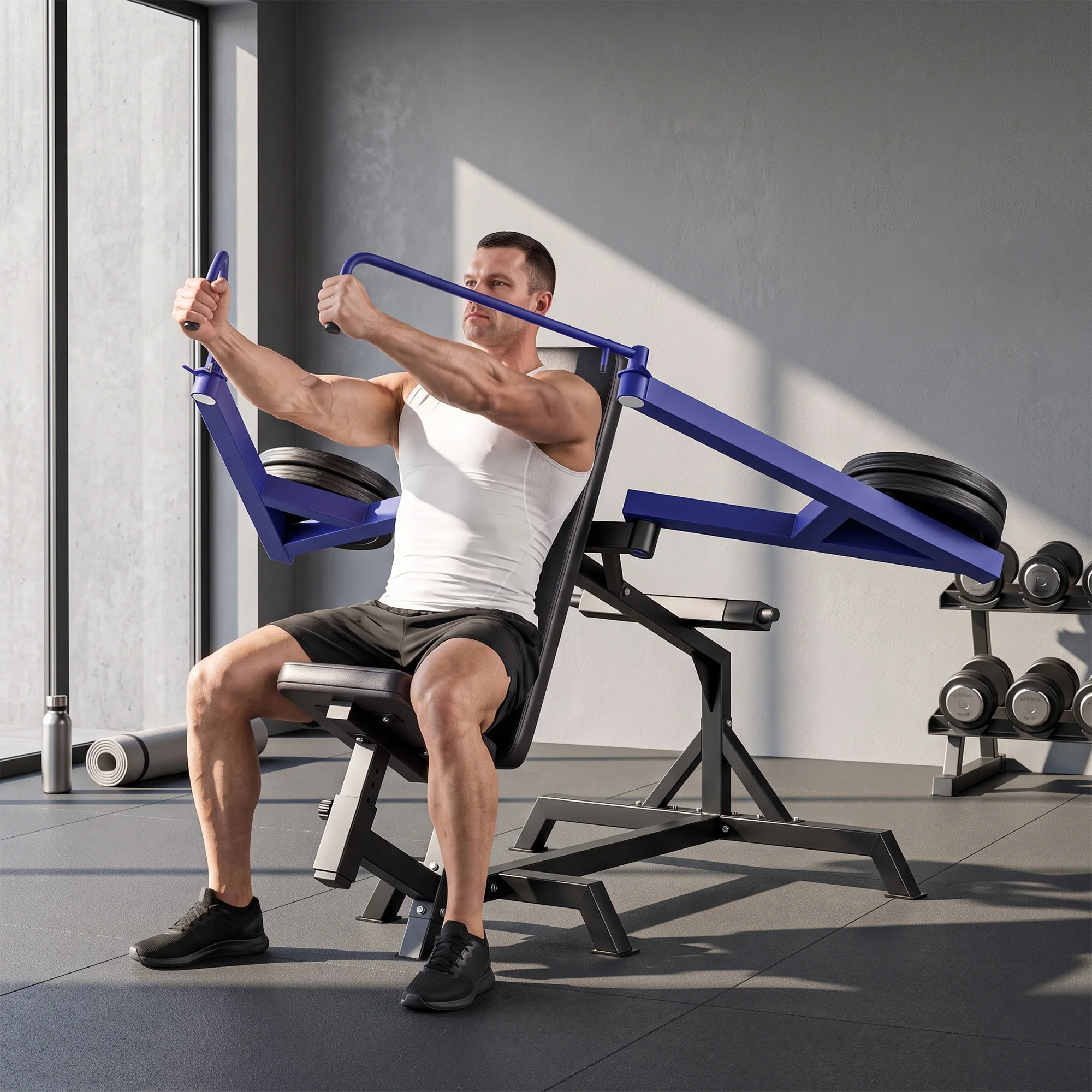Soozier Seated Chest Press Machine with Adjustable Lever Arms, Dark Blue