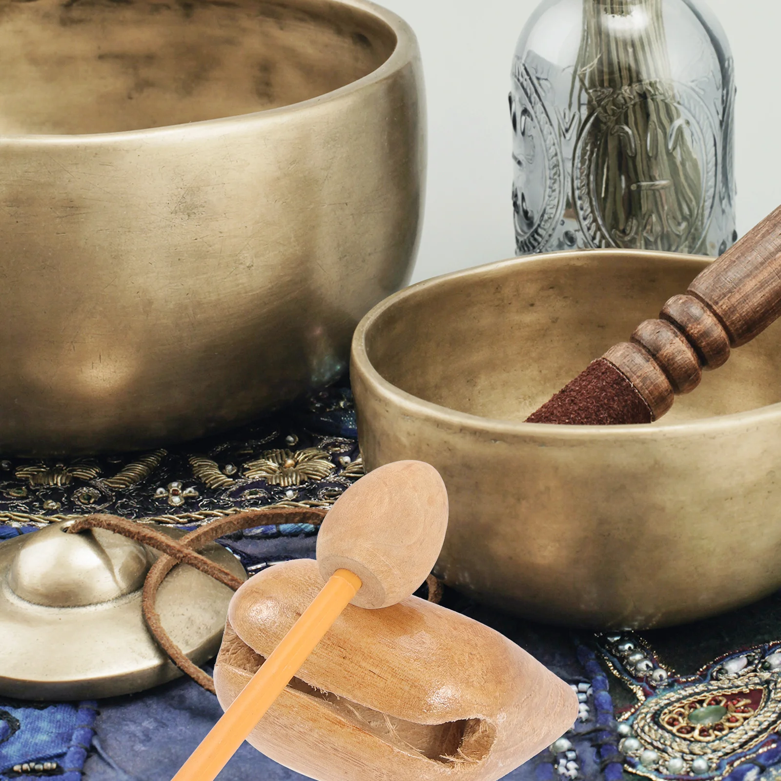 مجموعة واحدة من أدوات قرع الأسماك الخشبية المتينة الطبيعية لموسيقى معبد التأمل للأطفال