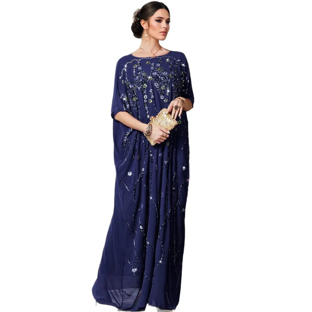 Ba3162 nouvelle industrie lourde brodée perle fleur Cape cousue à la main fleur tridimensionnelle arabe Robe de soirée longue jupe élégante