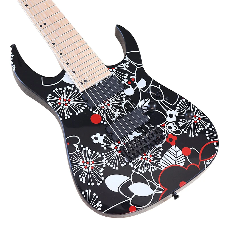 High Gloss 8 String Electric Guitar 39 Inch Black Guitarra Solid Basswood Body 22 Frets Good Handicraft Fast Deliver