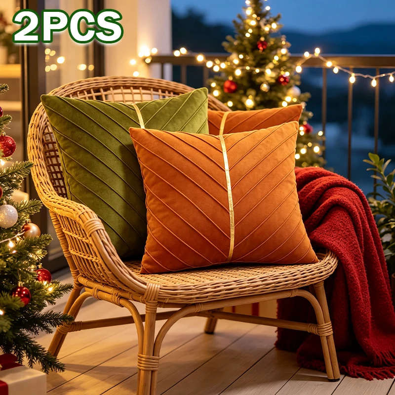 Luxury Square Throw Pillow Cover with Gold Line, Soft Cushion Case for Living Room, Sofa, Bed, Car, Home Decor, No Pillow Insert