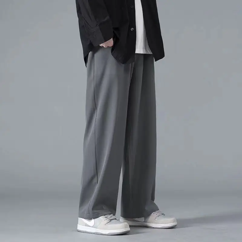 Calça reta masculina com elástico na cintura, calça Harajuku casual solta, estilo japonês, roupas finas, cor sólida, nova, primavera, 2022