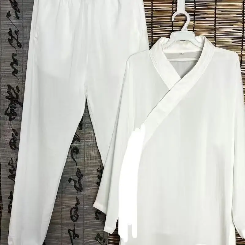 Vêtements taoïstes traditionnels chinois ancien, chemise haute à manches courtes pour hommes et femmes, uniforme d'exercice du matin Tai Chi, Robe taoïsme