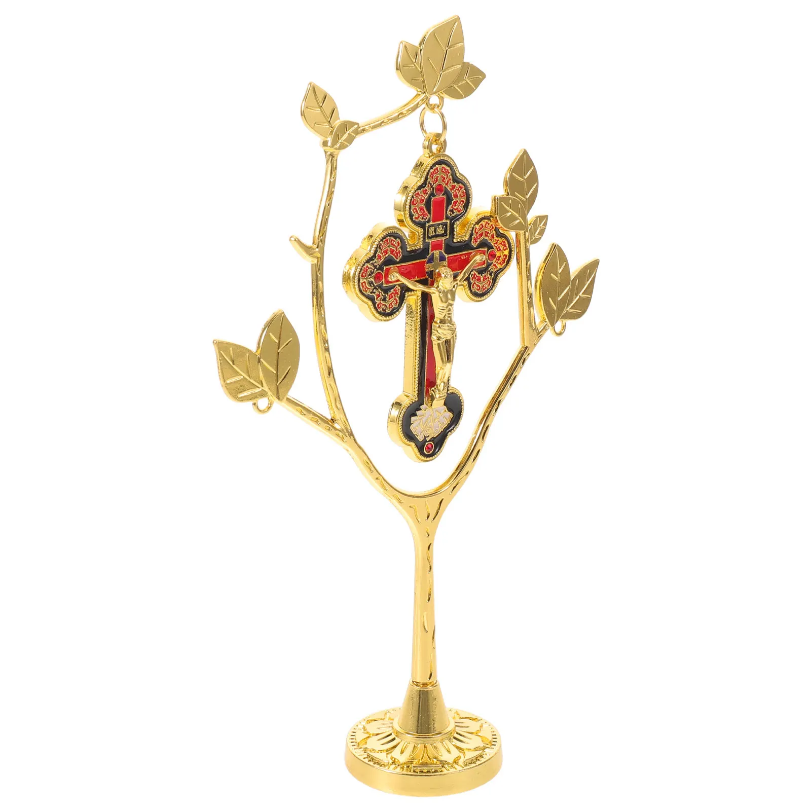 Gold Metal Standing Cross Centerpiece Ornate Spiritual Home Decor Baptism Memorial Gift Keepsake