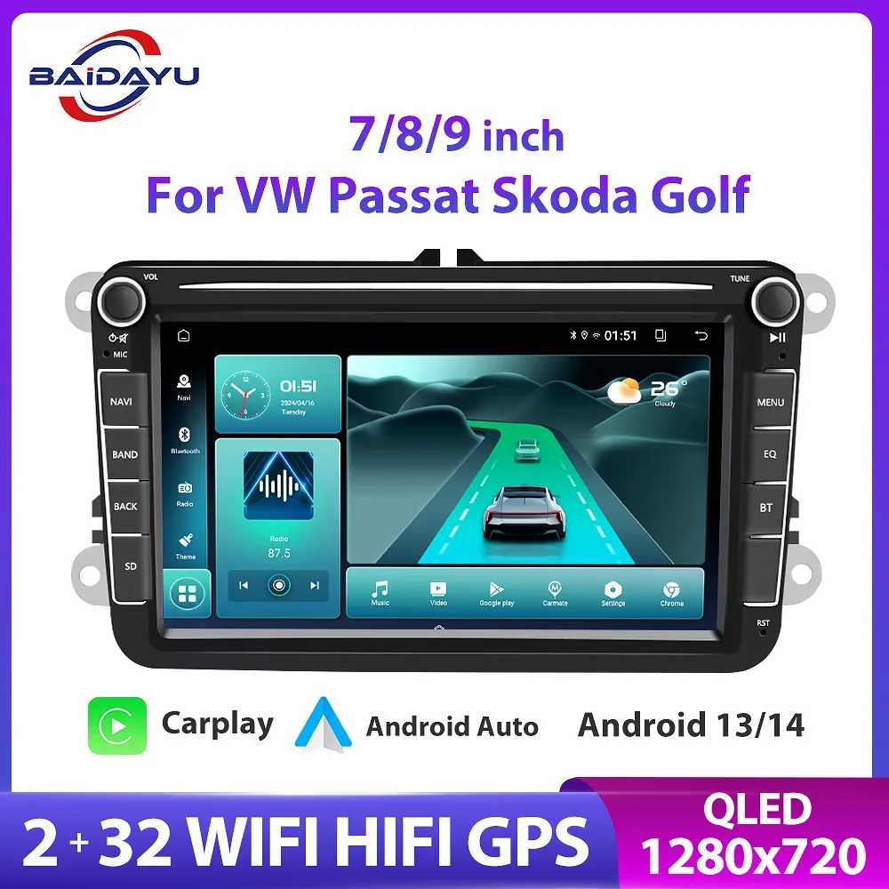 

Baidayu Car Radio For VW/Volkswagen/Golf/Passat/b7/b6/Skoda/Polo/Tiguan/Jetta Multimedia Video Player 7/8/9in 2Din Carplay GPS